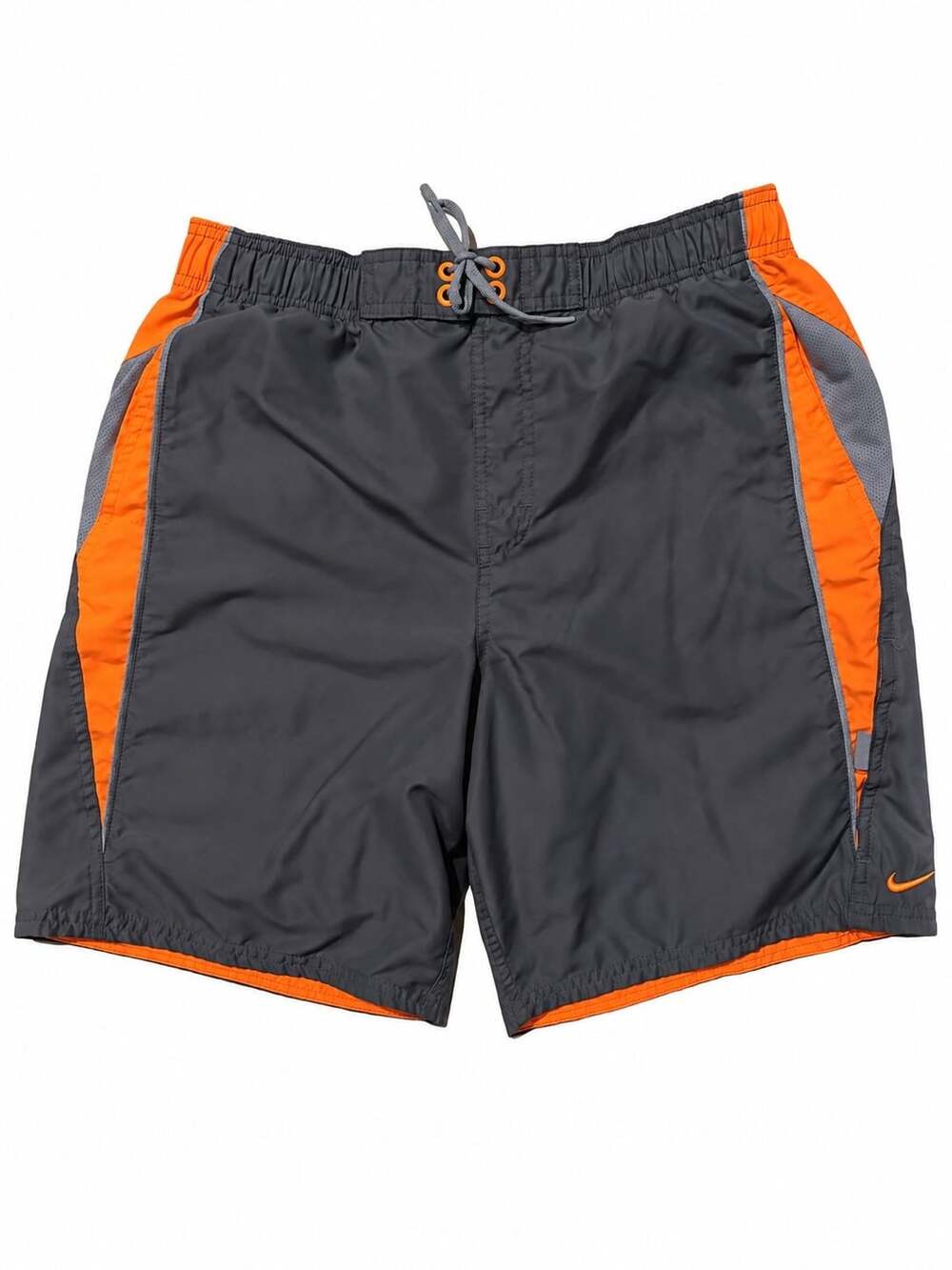 Nike Men's Gray and Orange Color Block Mesh Lined Swim Trunks Shorts Size Medium